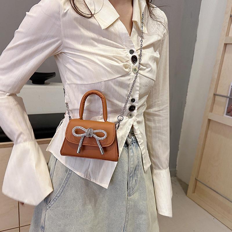 Bow Design Solid Color Mini Shoulder Bag Pu Leather Flap Crossbody Bags For Women 2024  Female Chain Purse And Handbags