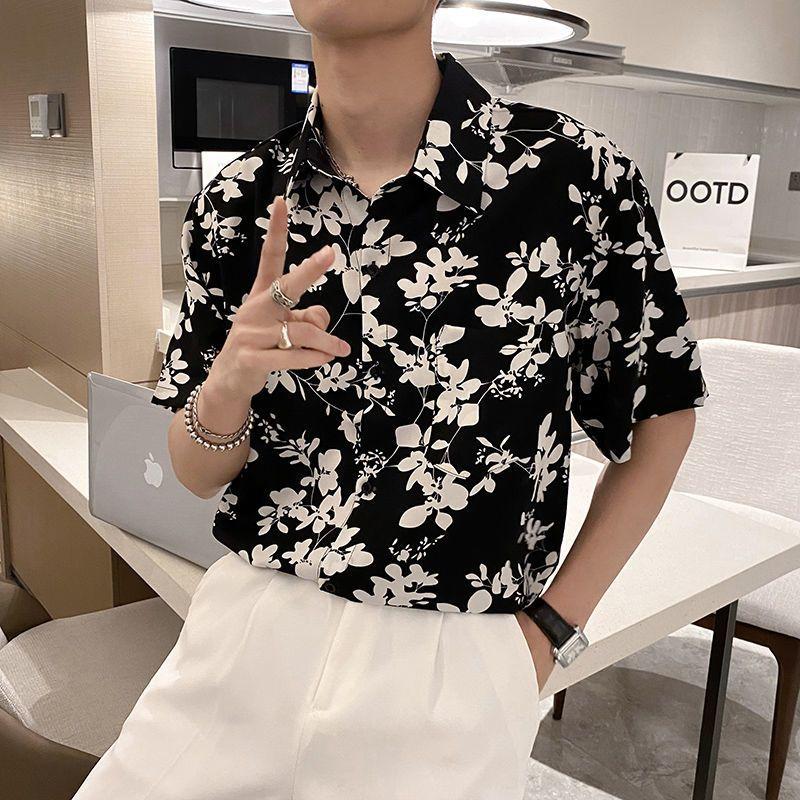 Men's Clothing Broken Flowers Shirts Stylish Pockets Spliced Summer Turn-down Collar Loose Casual Vintage Single-breasted Shirts