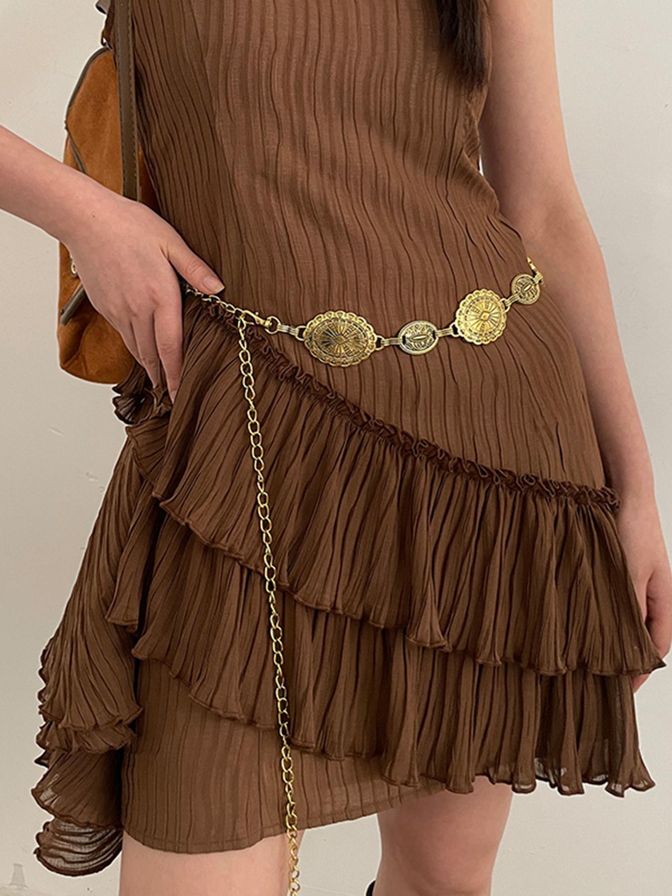 

1 шт. набор аксессуаров на талию в стиле ретро, богемный этнический стиль, высококачественный серебряный металлический пояс-цепочка с поясом для юбки 120cm золотистый