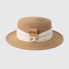 French Retro Flat Top Straw Sun Hat for Women Summer Beach Vacation Elegant Sunshade Protection Wide Brim Hat