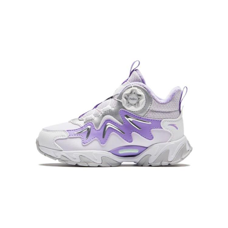 Anta Kids Round Head Knob Simple Comfortable Shock Absorbing Wear Resistant Mid Top Outdoor Shoes Kids Shoes Purple White Silver 322349977-1