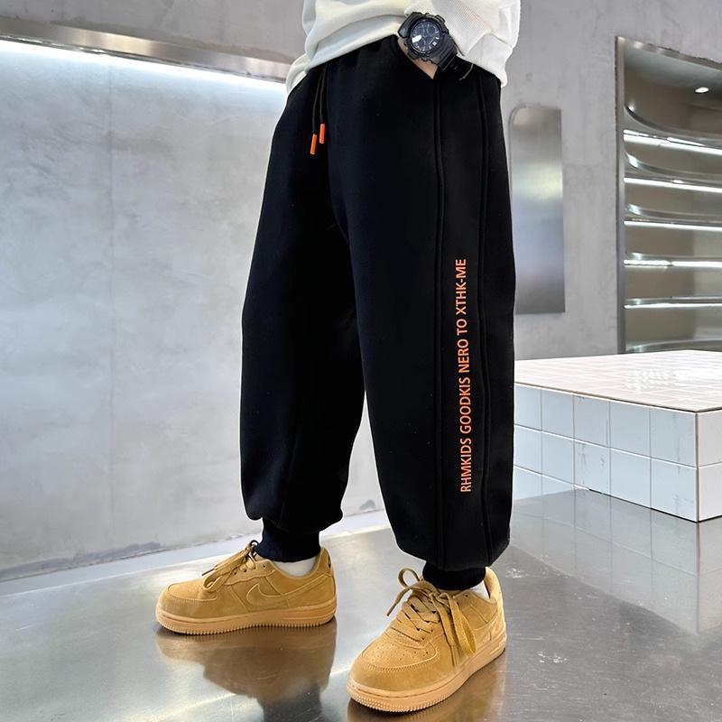 

Утолщенные флисовые спортивные штаны для мальчиков: Теплые брюки из овечьей шерсти для детей среднего и большого размера 170cm чёрный