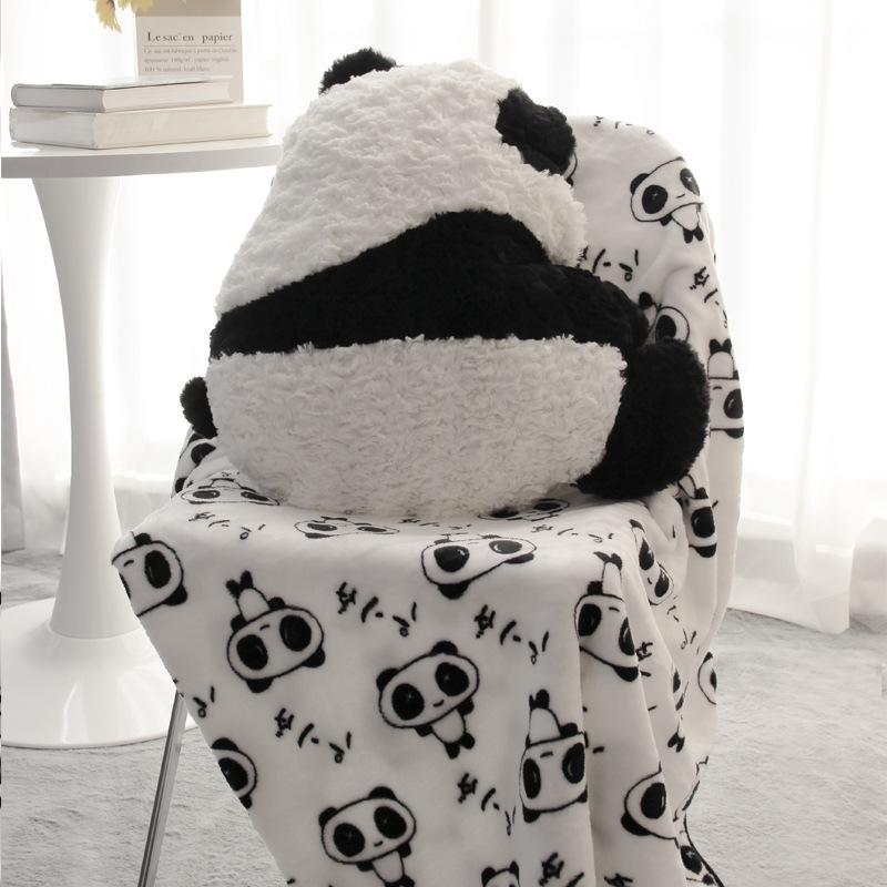 Panda Back View Pillow Blanket Cartoon Plush Toy Sofa Pillow Seat Cushion Cute Office Lunch Cover Blanket
