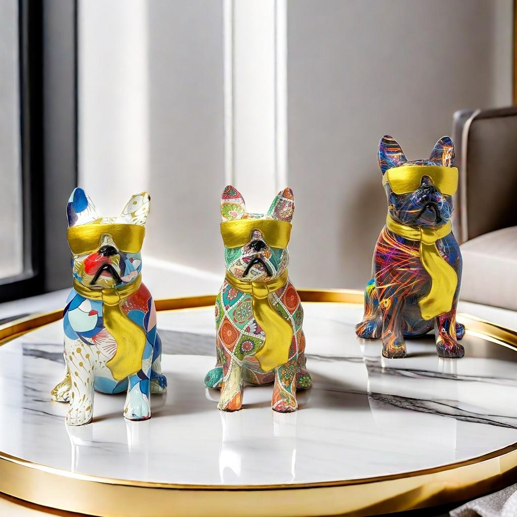 Simple Colorful Tie Dog Ornaments Living Room Entrance Desk Resin Crafts Home Decoration Supplies