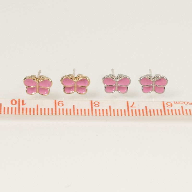 S925 Silver Needle Small Fresh Fun Cartoon Temperament Women's Small Stud Earrings Painting Oil Simple Bow Girl Earrings