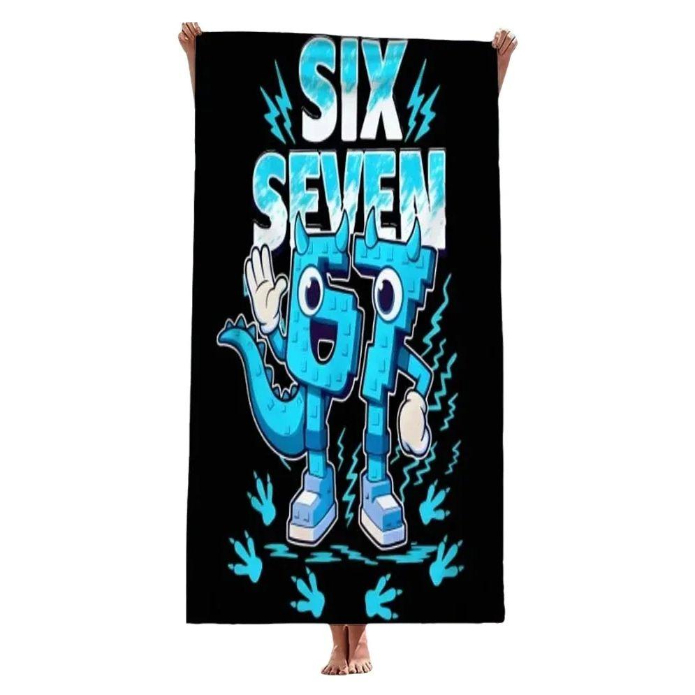 1pc 67 Monster Fan Quick Dry Beach Towel, Polyester Lightweight Soft Towel, Six Seven Cartoon Dino Print, for Beach Swimming Sur