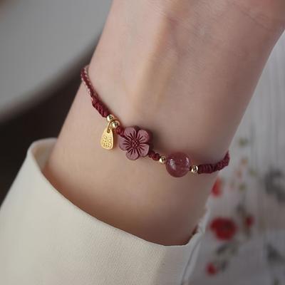 Fähiges handgewebtes Armband Glücksbringer Pfirsichblüten-Armband Damen Exquisit Hochwertig Verstellbar Mädchen Geschenk Accessoires