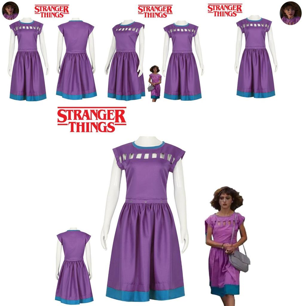 Nancy Wheeler Cosplay Costume For Stranger Things 3 Fans Purple Dress Outfit For Halloween