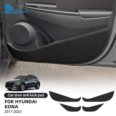 Door Anti-kick Pad For Hyundai Kona 2017 2018 LHD RHD Car Leather Carbon Mat Trim Accessories
