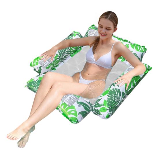 Striped Inflatable Pool Float Water Hammock with Mesh Foldable Floating Lounge Chair Summer Swimming Pool Party Beach Lake Essentials