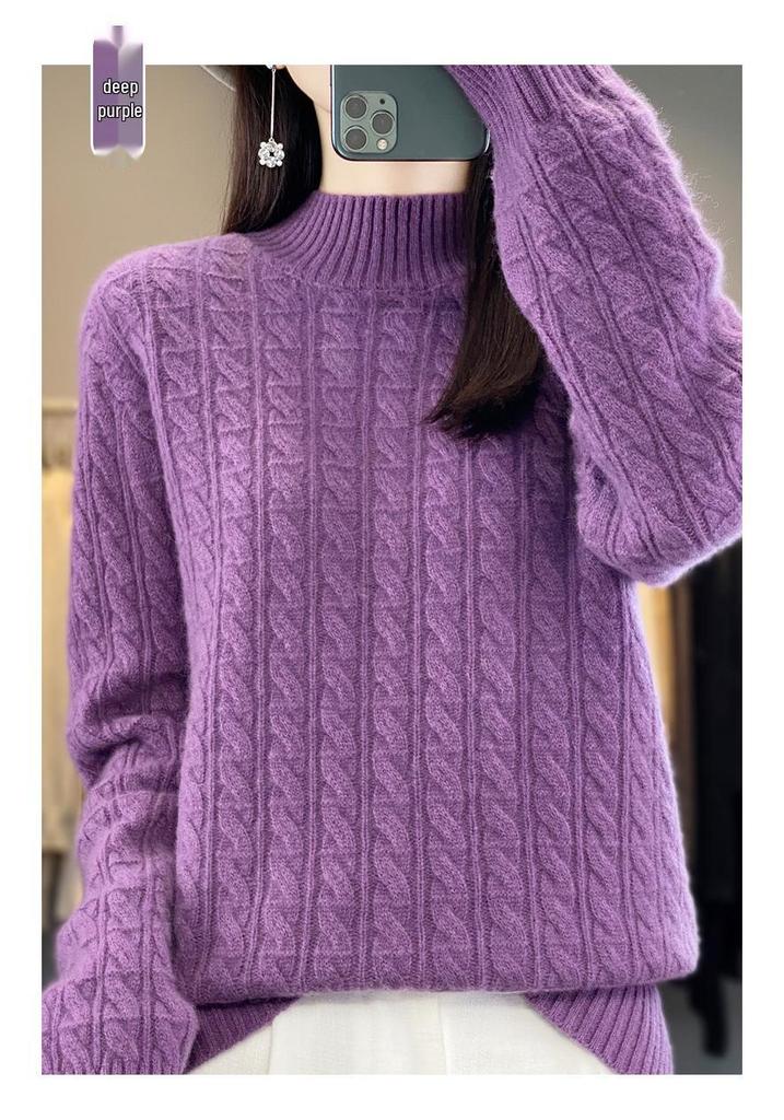 2023 Autumn/Winter Women's Korean Wool Cable Knit Round Neck Sweater