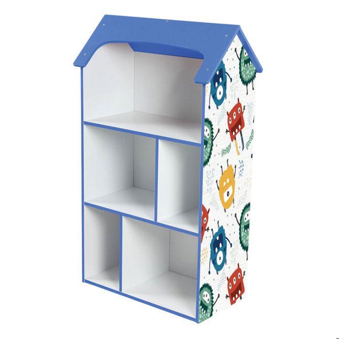 Étagère enfant GINGER HOME MONSTER – Meuble de rangement en bois bleu en forme de maison, 54x27x91,5 cm – Bibliothèque jouets