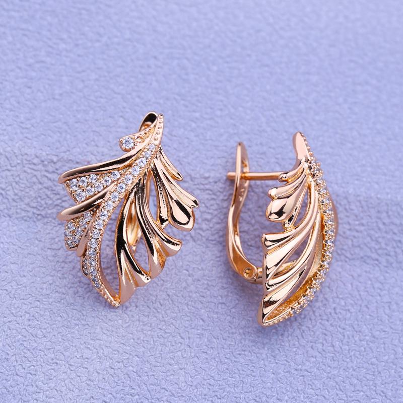 MINTHA Trendy Rose Gold Color Clip Earrings Wedding Daily Fashion Jewelry Cubic Zirconia Leaf Earrings For Women Bridal Geometry Earrings
