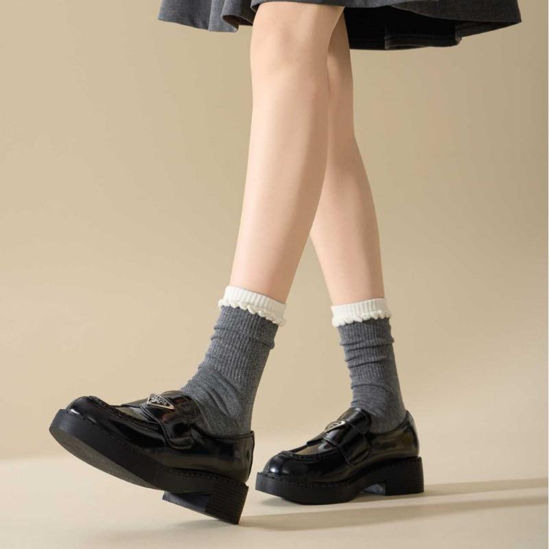 Female Autumn Thin New Lovely Pure Color Bubble Mouth Tube Cotton Socks