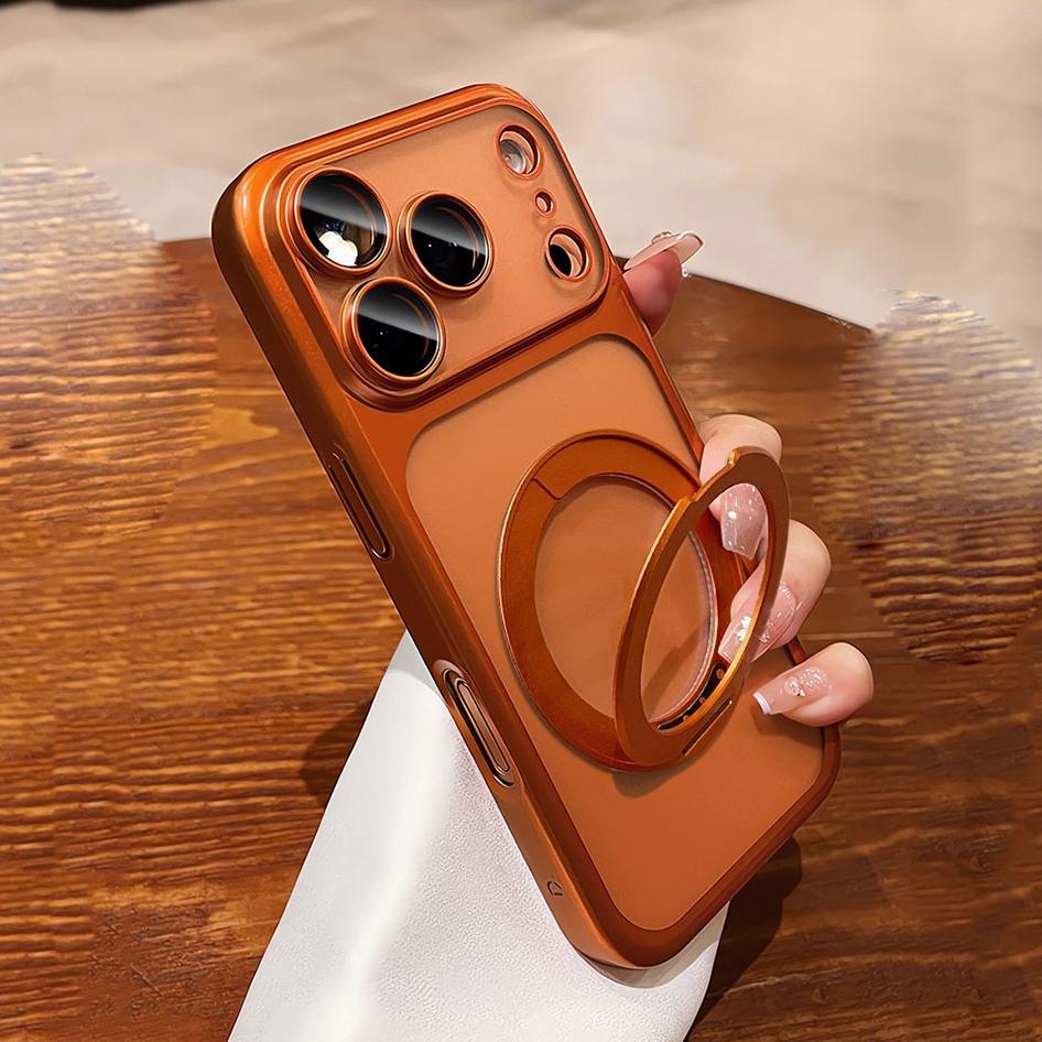 Plating for Bracket Hard PC Case for For Iphone 17 16 1 Pro Max Air 14 Plus 13 12 Camera Film Rotating Stand Matte Cover