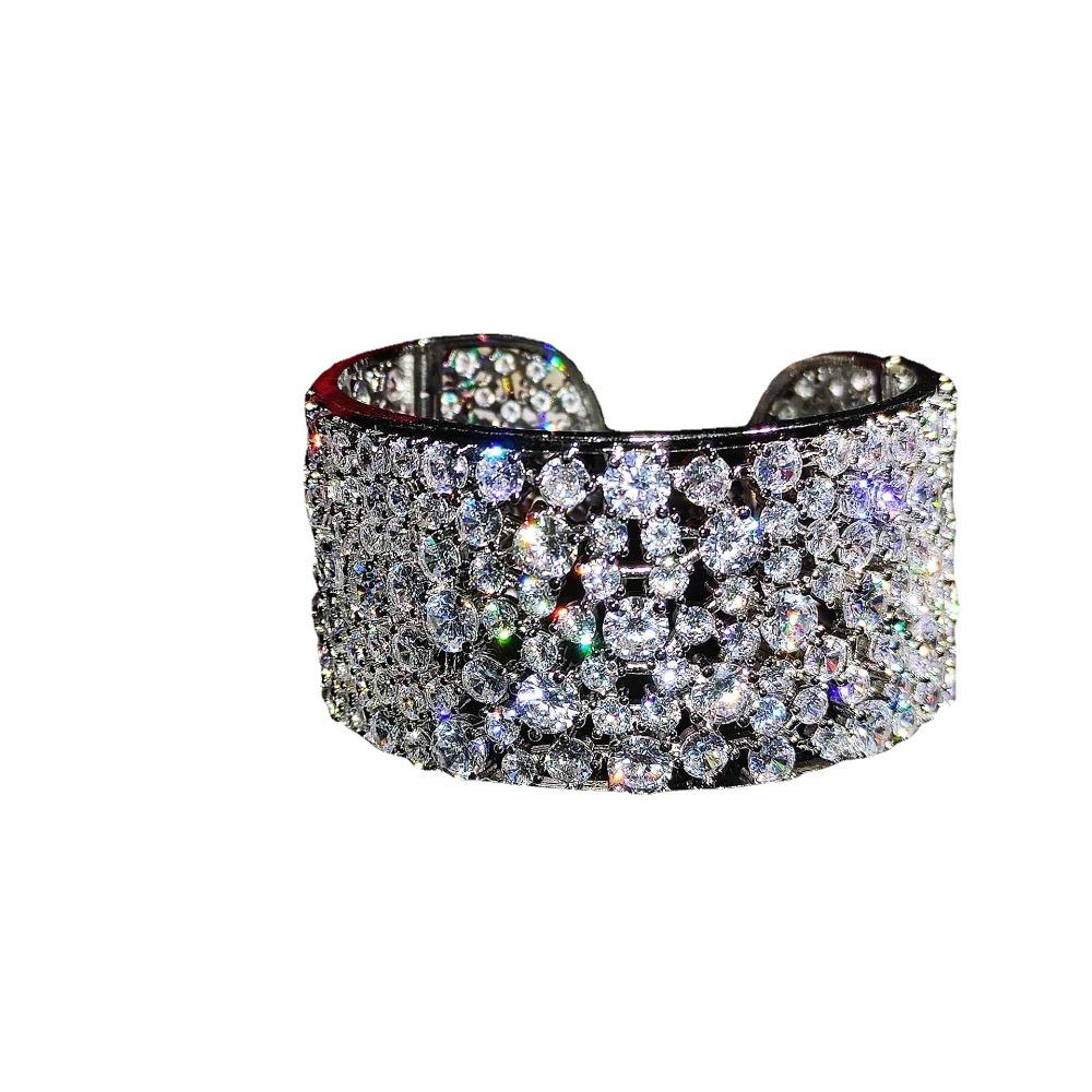 Adjustable Micro Paved Full Diamond Bracelet Luxury CZ Bangle Shiny Wrist Jewelry