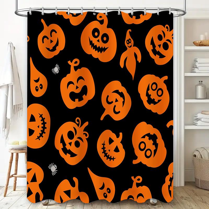Halloween Orange Pumpkin Print Shower Curtain Waterproof Fabric Decorative Home Bath Accessories for Kitchen Bathroom 3D Printed