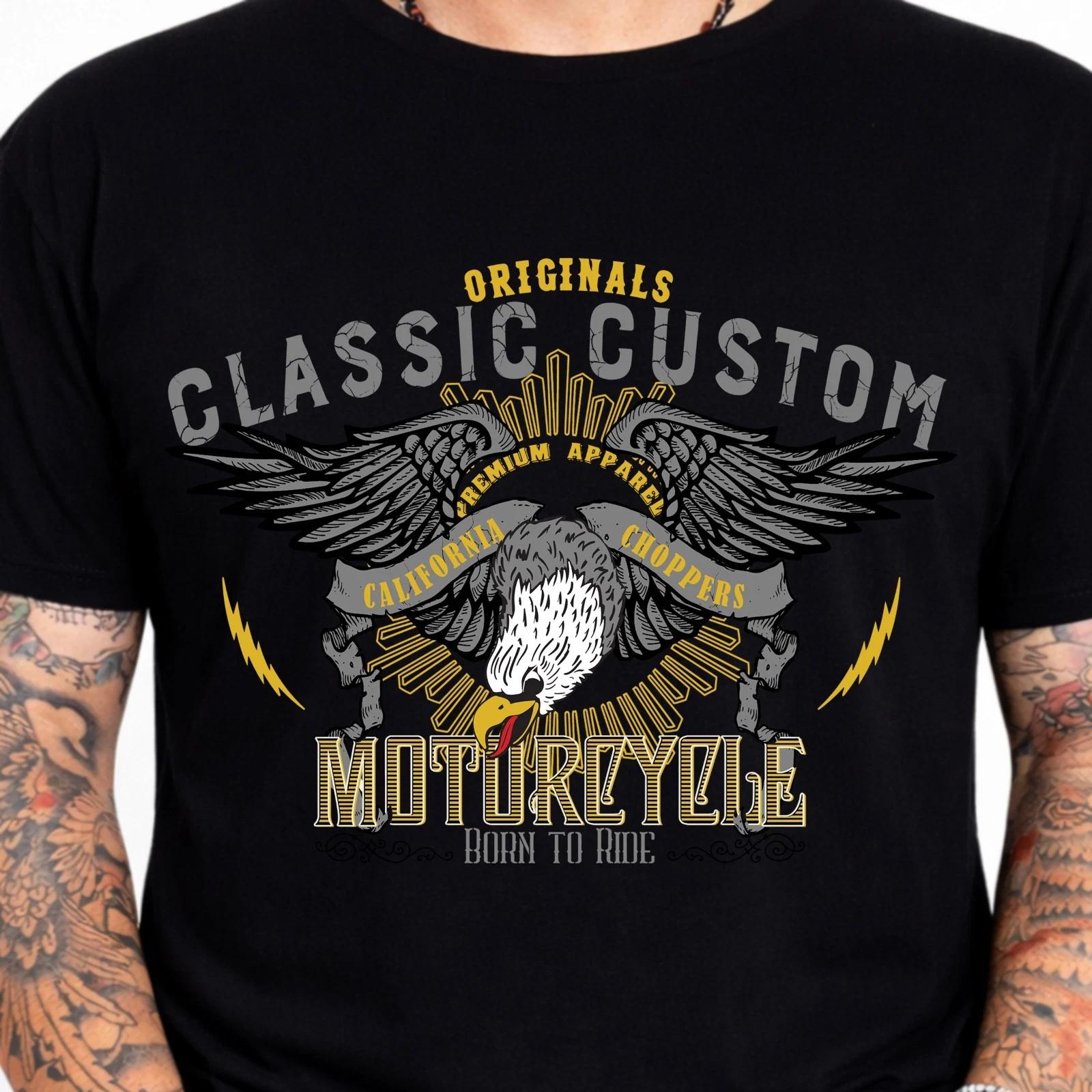 Eagle Motorcycle T-Shirt Born to Ride Biker California Chopper Vintage Tee Gift. S