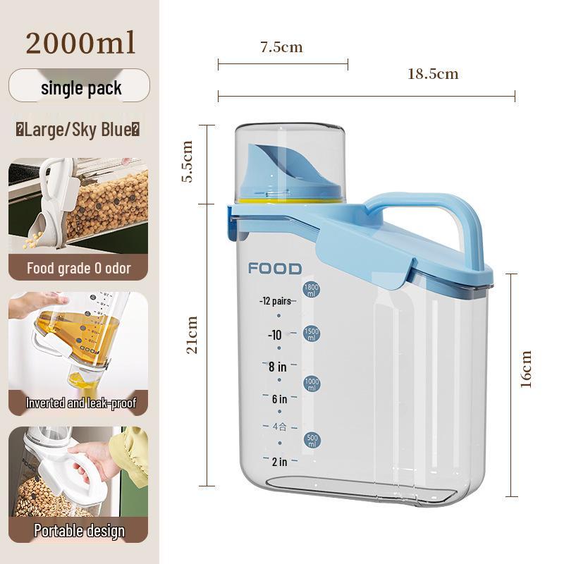 Transparent Portable Sealed Container with Measuring Cup for Grain, Cereal, Rice, Cat Food - Moisture & Insect Proof Kitchen Storage.