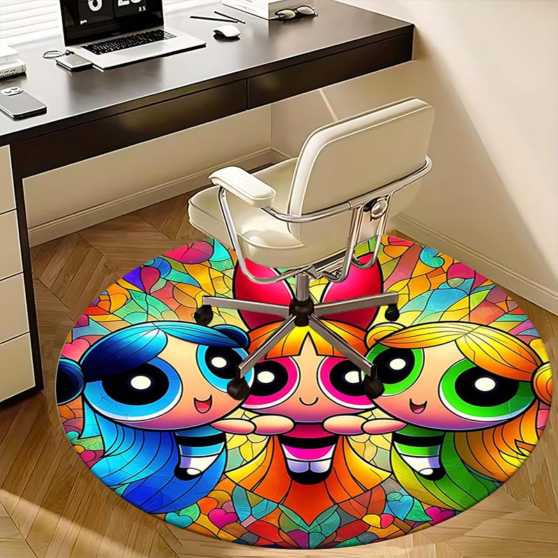 Powerpuff Girls Chair mat Round Rug-Office carpet, Machine Washable, Non-slip, Suitable for Living Rooms, Bedrooms