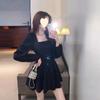 Small square neck puffy dress with waist pure desire small black dress new