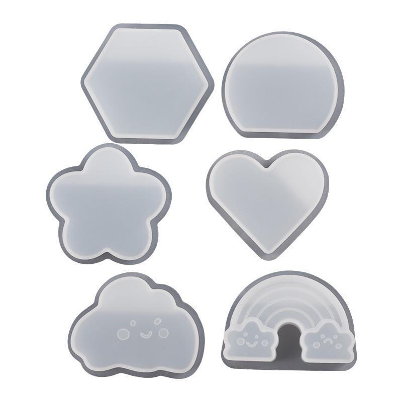 6 Types Silicone Resin Molds for DIY Crafting 1pcs Half Circle Flower Cloud Rainbow Hexagon Shaped Business Card Holder Mold Gifts