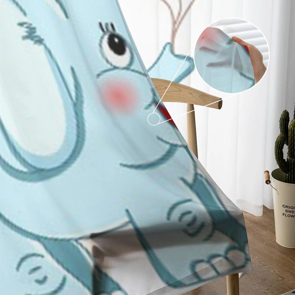Cute Elephant Holding Balloons Sheer Curtains For Living Room Kids Bedroom Tulle Curtains Kitchen Window Treatment Drapes