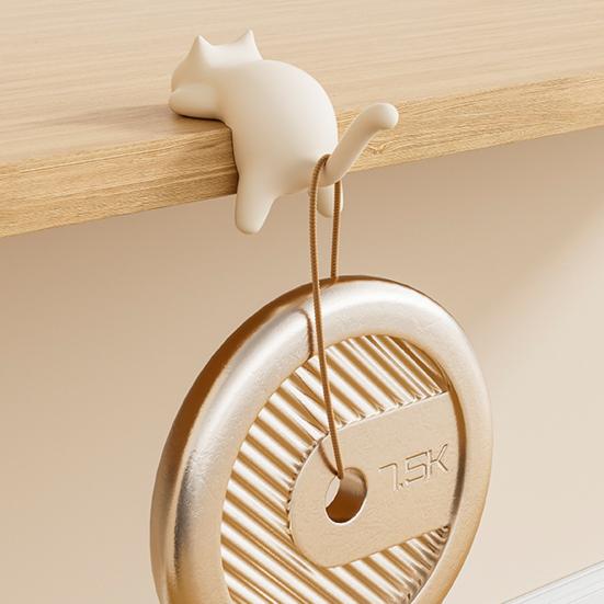 4Pcs Desk Edge Cat Cat Shape Hangers No-Drill Adhesive Table Edge Hooks Cute Backpack Hook Holds