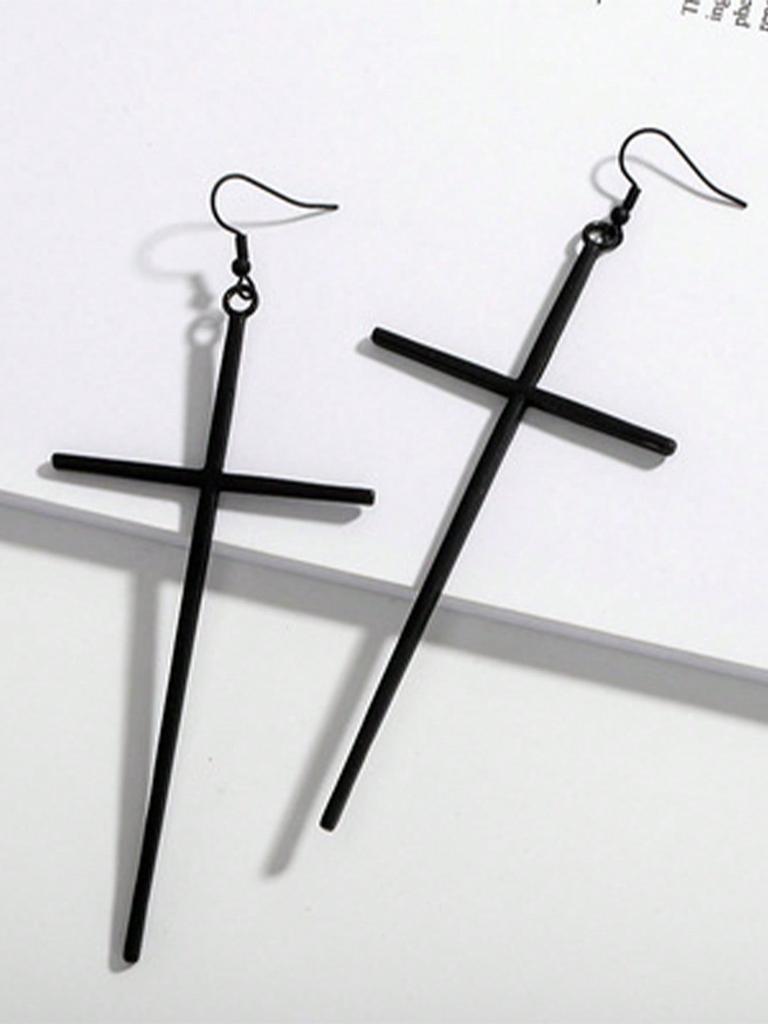 1Pair Big Cross Drop Earrings Minimalist Large Cross Pendant Dangle Earrings Hip-Hop Punk Style Statement Jewelry Gift for Women Men Wear