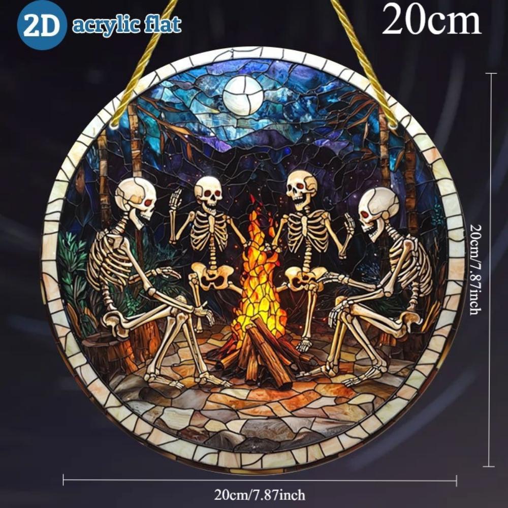 

2D Графика Хэллоуин Череп Яма Сцена Круглый Акриловый Подвеска - 2D Графическое Искусство Декоративные Знаки для Окон, Стен, Веранд, Домов 20cm