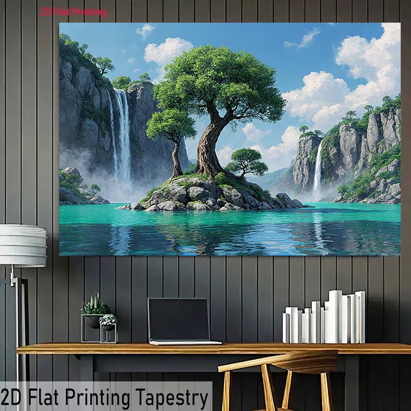 2D Mountain Cliff Waterfall Backdrop for Nature & Outdoor Studio