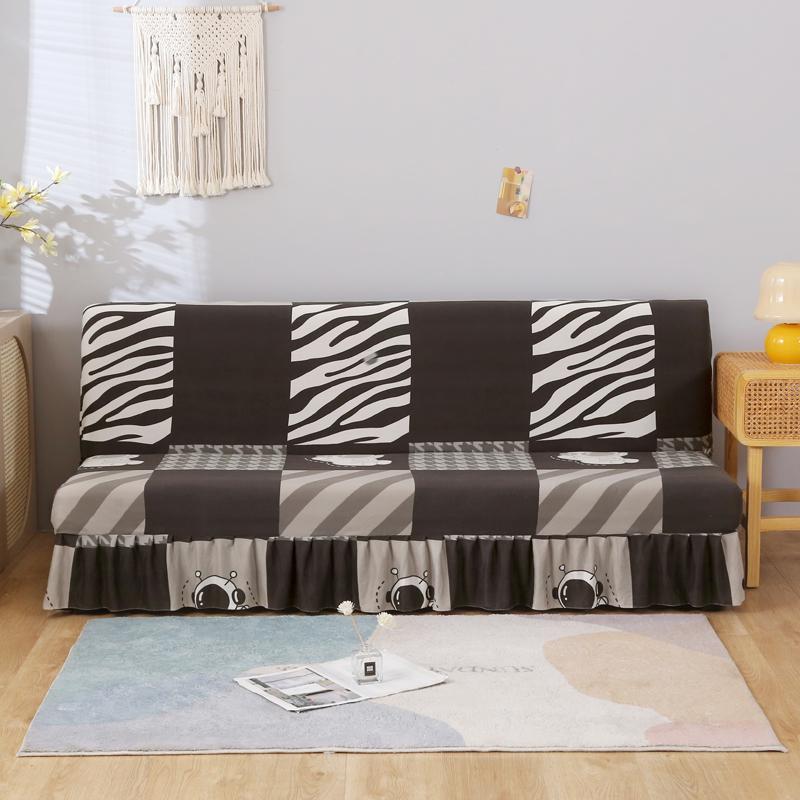 Stretch Armless Futon Cover with Skirt Printed Folding Sofa Bed Cover Washable Sofa Couch Cover Furniture Bed Protector S M L