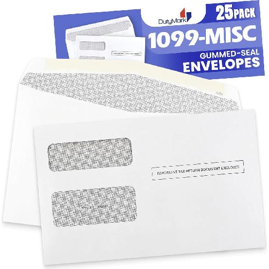 1099 MISC Tax Envelopes, Double-Window Security Envelope for 1099 Income Misc And 1099-R & DIV - INT, 1095 C Tax Form,5 5/8 Inch X 9 Inch, Gummed