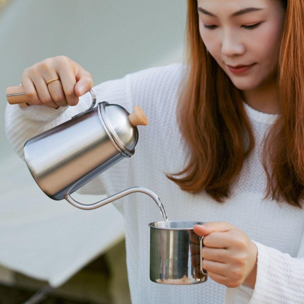 Stainless Steel Hand Brewed Coffee Pot Wood Handle Water Kettle Gooseneck Coffee Kettle Outdoor