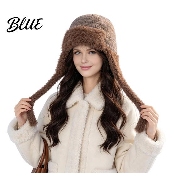 Fashionable Knit Hat Women Trapper Hat Wool Blend Knitted with Ear Flaps Fuzzy Cold Weather Headwear Trim Warm Winter for Hiking Skiing Outdoor