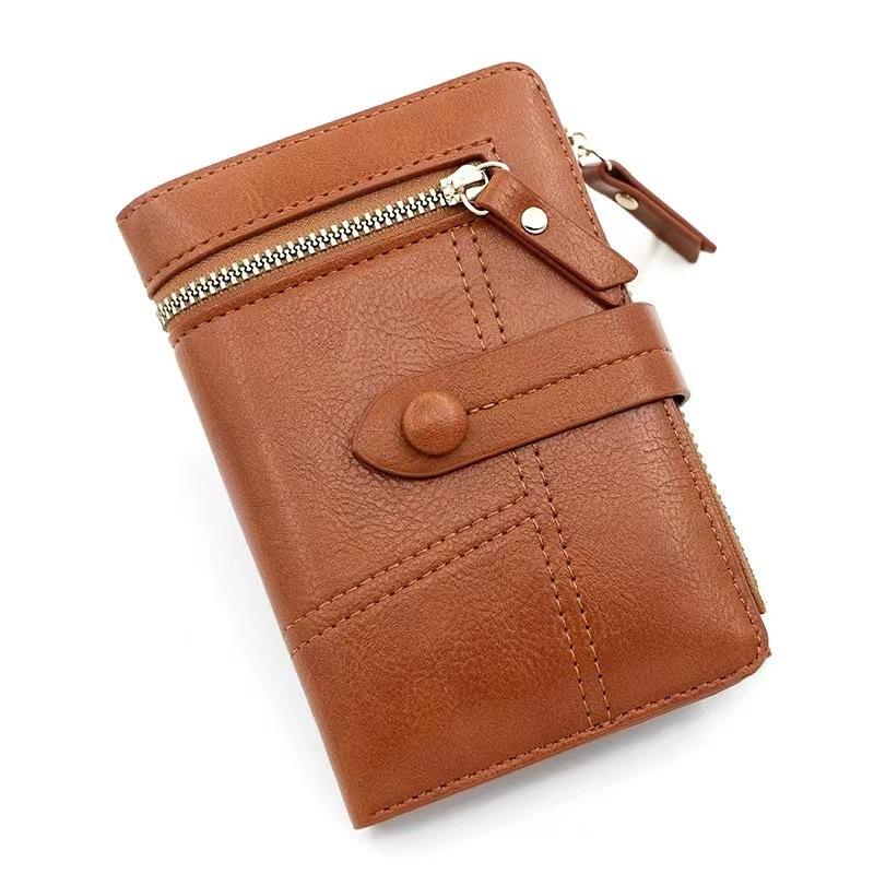 Short women's wallet, leather zipper card bag, trendy change bag.