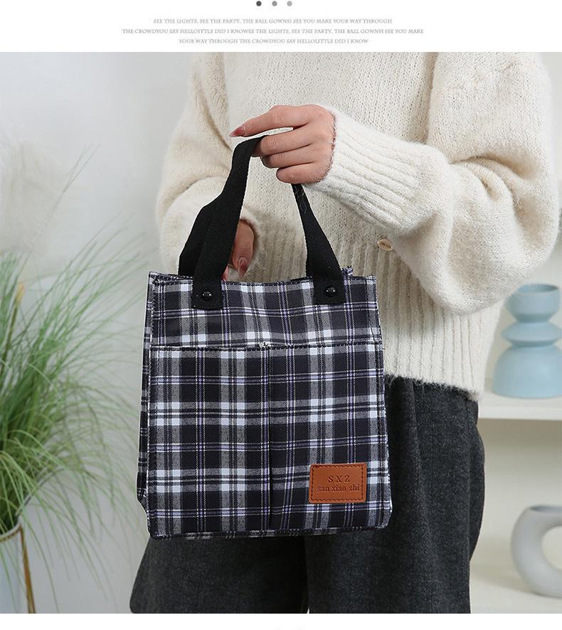 Korean Canvas Plaid Bento Handbag - Women's Retro Tote