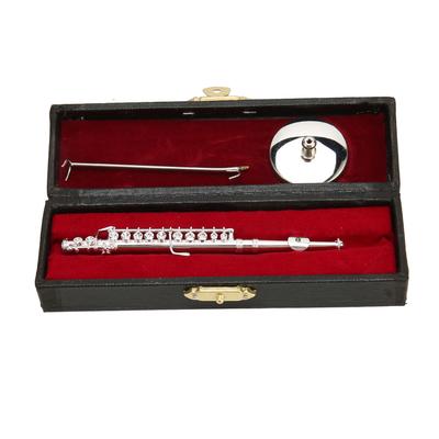 Copper Miniature Flute Model with Stand and Case Mini Musical Instrument Replica Dollhouse Model