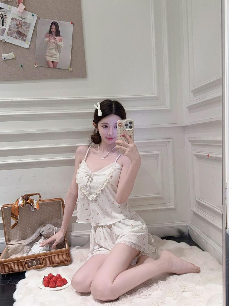 Eis Seide Pyjama Damen Sommer Mädchen Reine Begierde Träger Shorts Loungewear Set Pyjama Damen Rosa und Sexy Loungewear