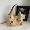 Winter Vintage Shoulder Bag Women Korean Style Canvas Tote Handle Bag Multi Pocket Letter Print Texture Versatile Storage Bags