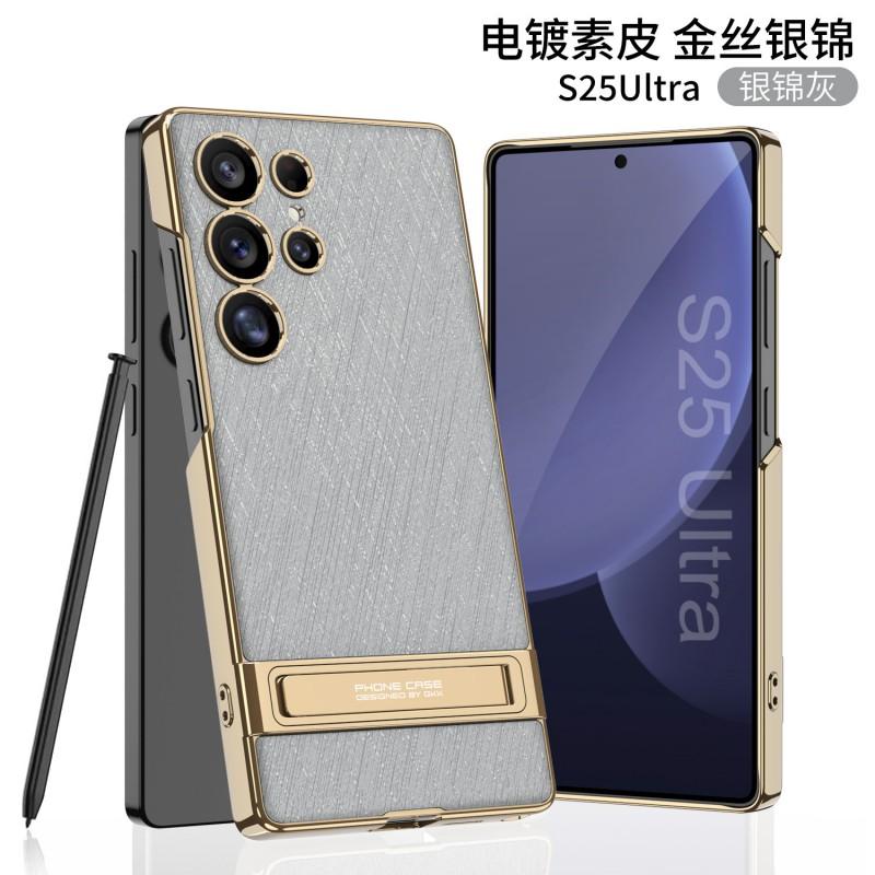 Premium Leather Case With Kickstand Galaxy S25 Ultra S24 Shockproof Cover In Gray White Black Pink