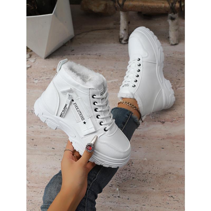 2025 Winter Alphabet Platform Cotton Shoes Women's New Muffin Fleece Lace-up Warm Plus Size Snow Boots
