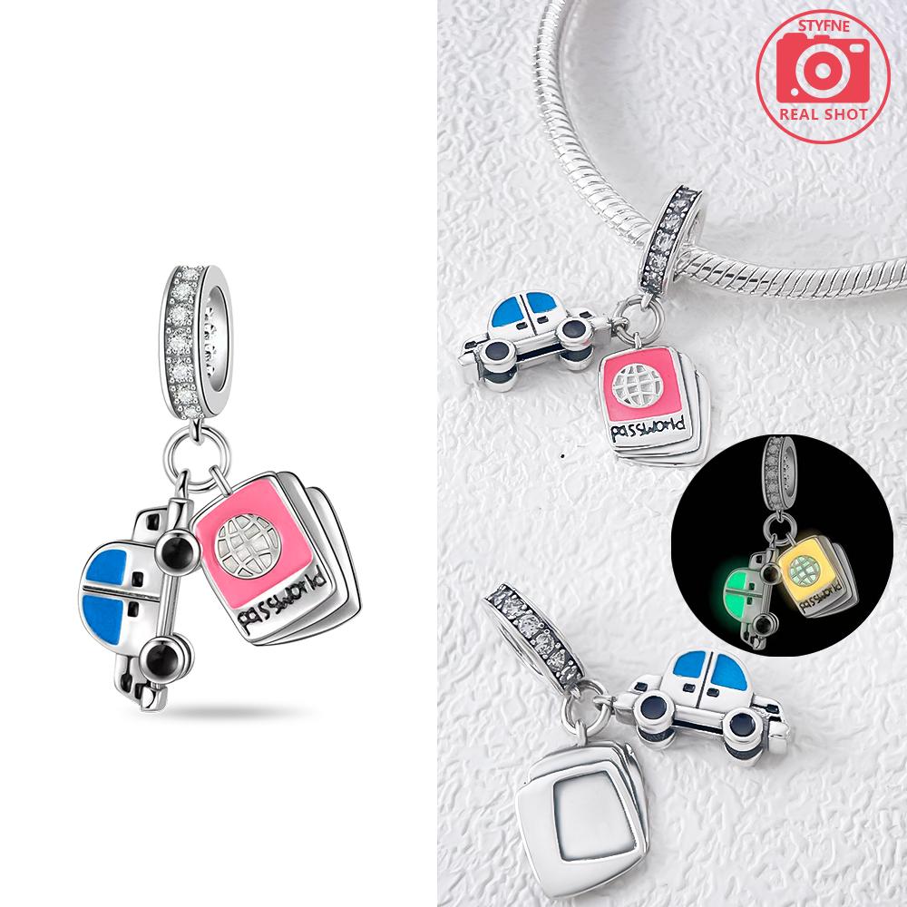 

Authentic Original Charm Bead Components Copper Metal Pink Travel Case Blue Earth Airplane Pendant Bead Component Bead Components Compatible With