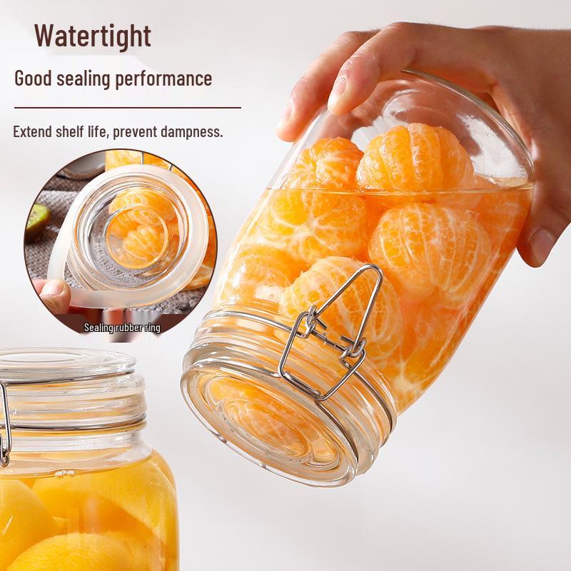 Glass Storage Jar with Transparent Buckle for Kitchen, Food-Grade Sealed Container for Grains