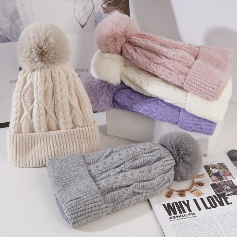 Knitted Hat for Women In Winter Warm Plus Velvet Thickened Wool Ball Wool Hat Korean Style Trendy Versatile Cycling Ski Ear Protection Hat