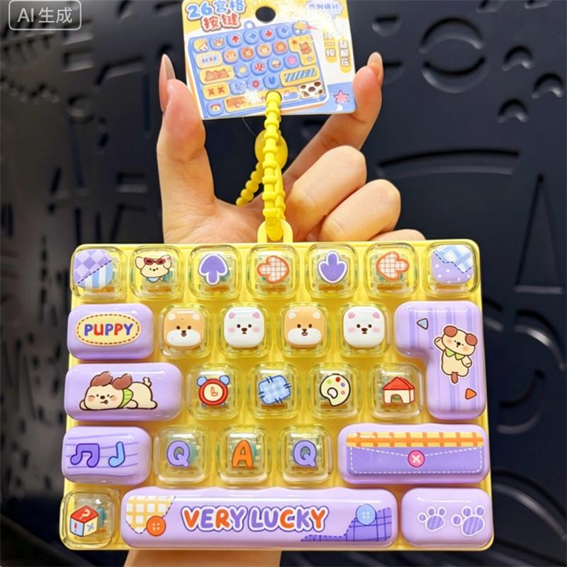 KEBIDU Finger Stress Relief Mini Keyboard Clicker Toy, 26 Buttons Rebound Keycap Pendant, Mini Mechanical Keycap Stress Relief Gift with Keychain