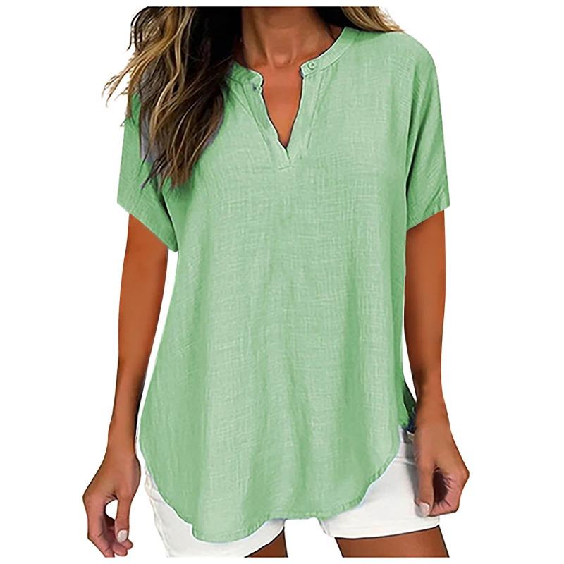 JPNTKY Women's Fashion Casual Solid Color Print V-Neck Short Sleeve Blouses & Shirts