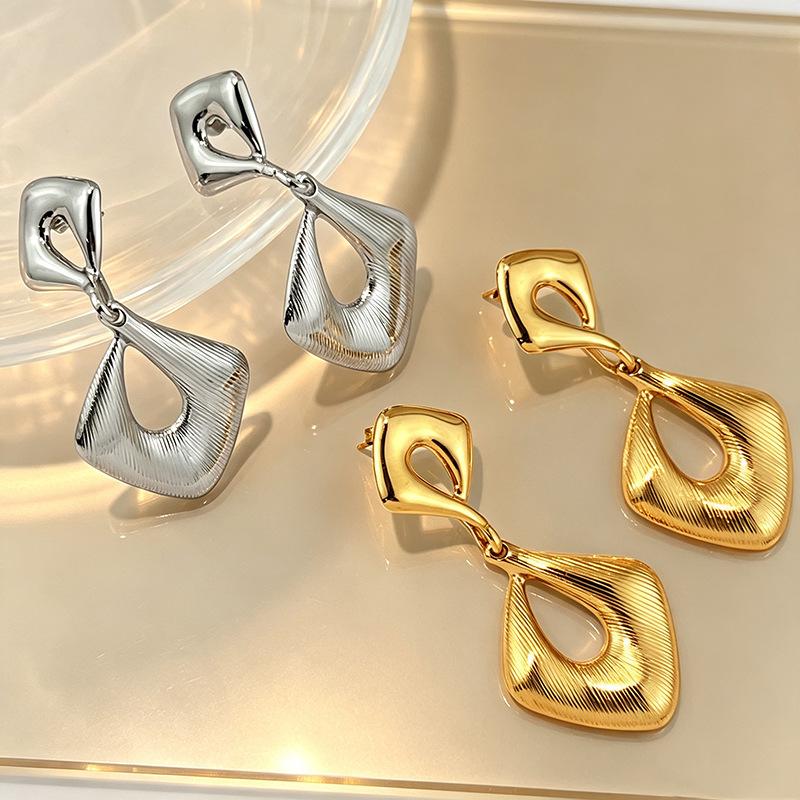 Exaggerated Irregular Drop Earrings Women Stainless Steel Wrinkle Square Hollow Dangle Earrings Personality Trendy Punk Jewelry
