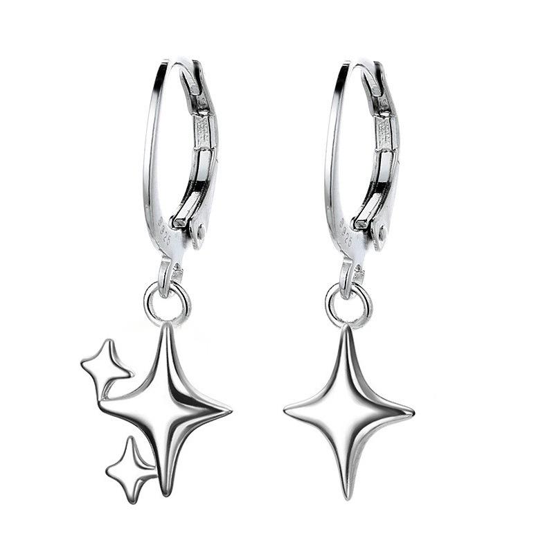 Asymmetrical Four-Pointed Star Stud Earrings for Women - 2026 Trendy Korean Cold Style