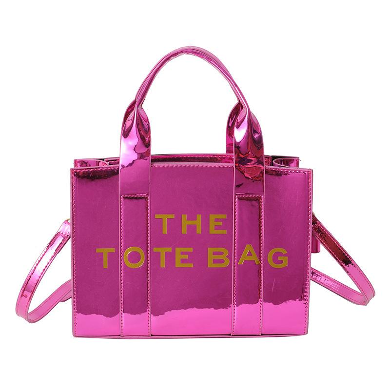 Summer new letter printing contrasting color pu glossy large capacity women's tote bag women's shoulder messenger bag